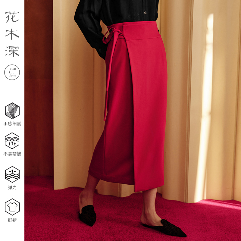 羊毛半身裙改良两片裙系带直筒裙