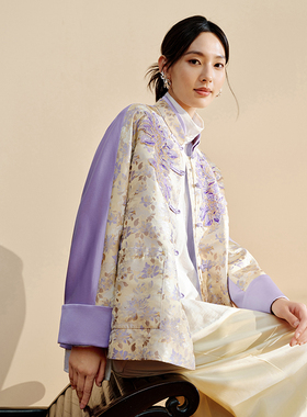 钱小萍带钢印非遗名家宋锦外套花木深立领新中式盘扣刺绣对襟唐装