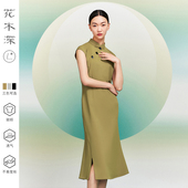 花木深中国风改良旗袍女夏侧开叉气质高端新款 复古立领盖袖 连衣裙