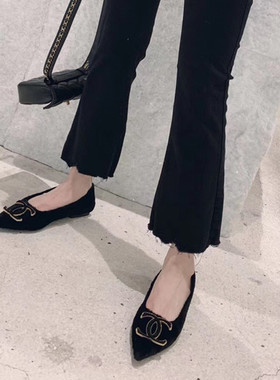 断码清仓单鞋女新款韩版尖头鞋真皮平底鞋特价不tui不换黑色女鞋