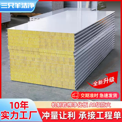 岩棉板50mm保温板净化板防火彩钢夹心板无尘车间洁净板厂房隔墙板
