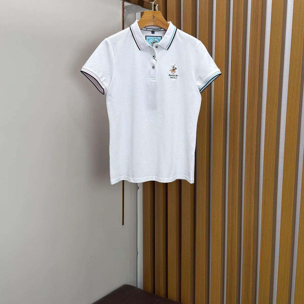 比华利保罗女士白色polo衫夏季质感棉短袖翻领刺绣T恤休闲