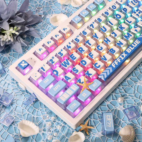 原创高度侧刻多配列键帽冰蓝青