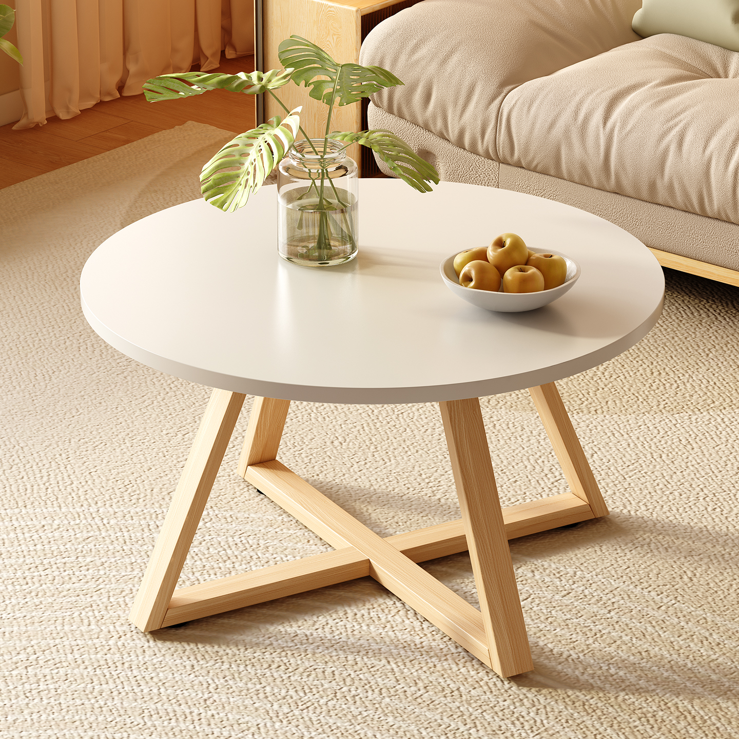 日式简约实木茶几组合小户型卧室圆桌子家用客厅沙发边几阳台茶桌