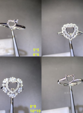 精工镶钻S925纯银戒托活口女戒心形多尺寸未镶嵌复古豪华简约戒托