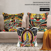 美式 饰沙发抱枕复古酒吧靠枕办公室椅子午休靠背车载靠垫 纹身店装