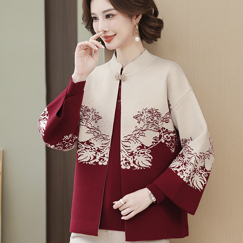 妈妈秋冬新款针织开衫两件套