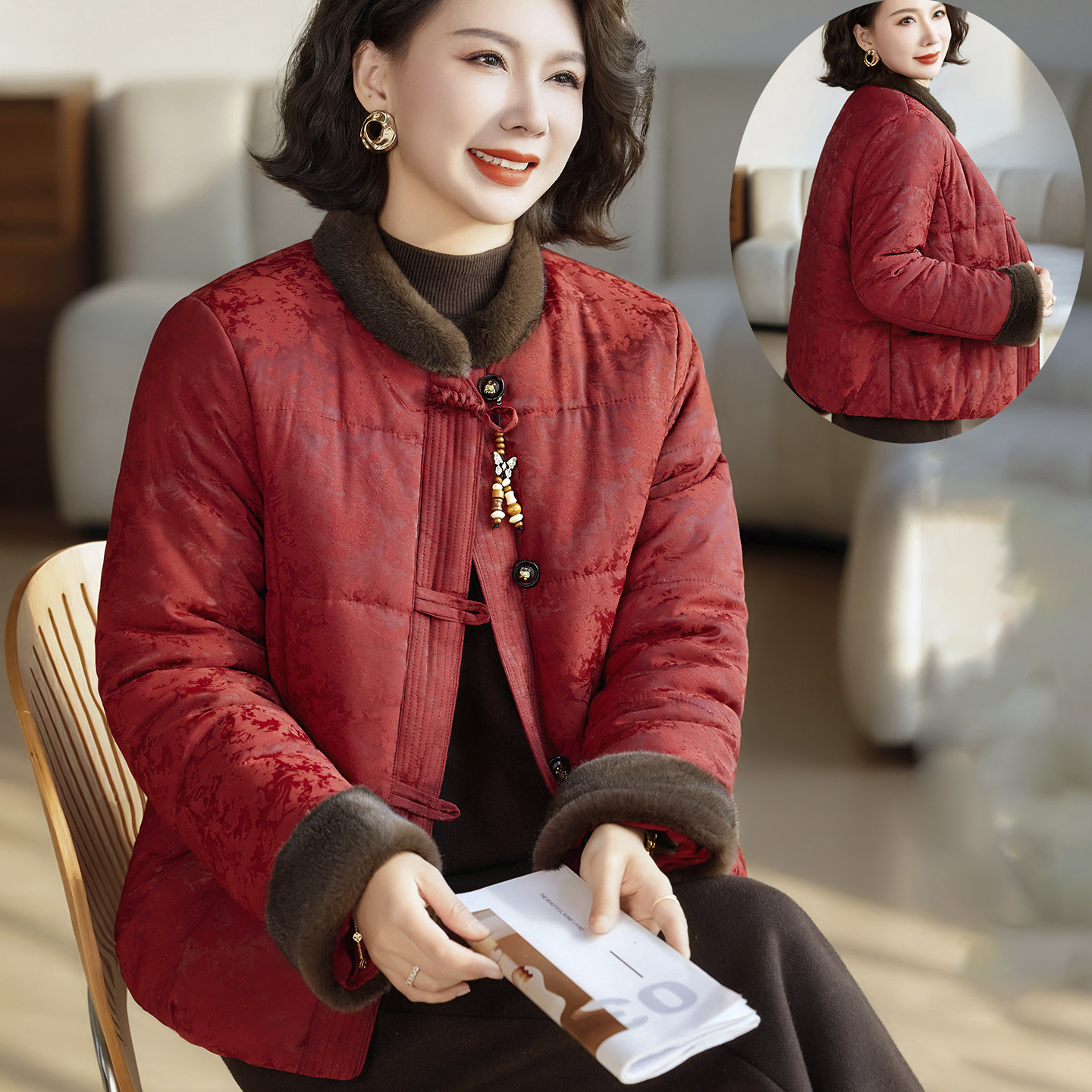 新中式妈妈冬装立领羽绒棉服中老年人女装国风加厚保暖棉衣外套,女装/女士精品,中老年女装,淘宝优惠券,粉丝福利购,淘宝优惠卷