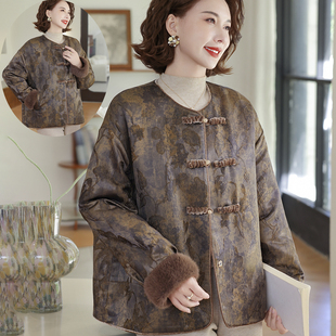 中年妈妈秋装夹棉轻薄新款外套洋气高级感中老年女秋冬上衣夹克衫