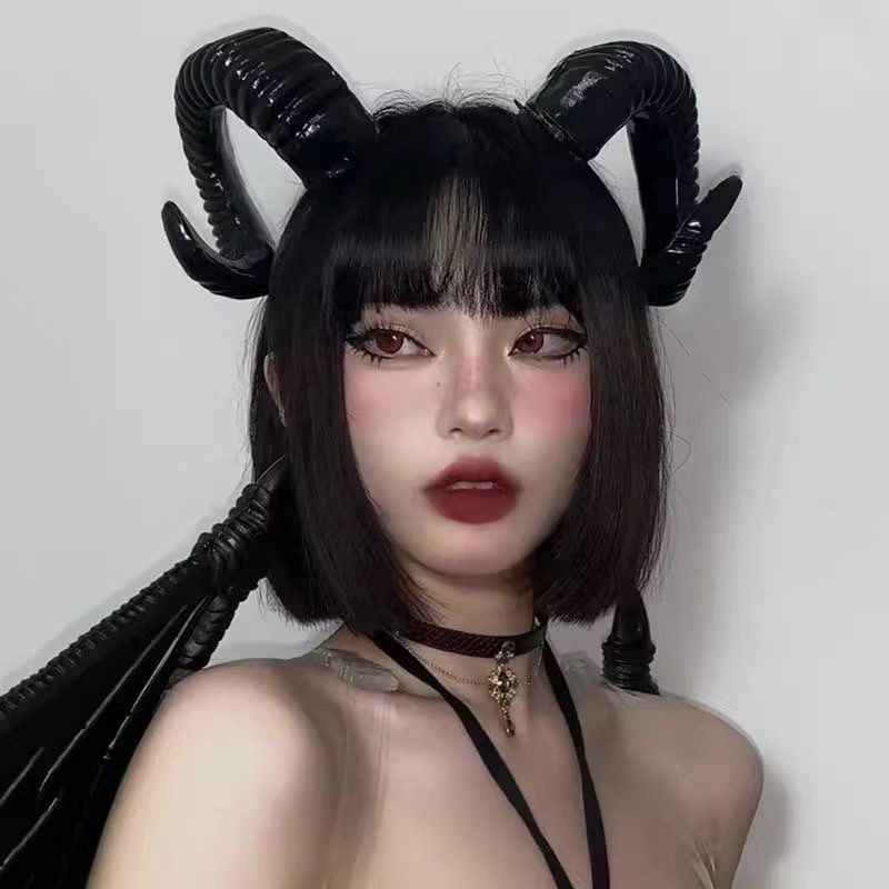 万圣节头带羊角小恶魔牛角发箍绵羊COS表演道具动物角色扮演头饰