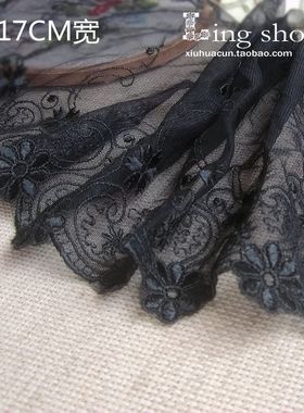 凌儿外贸蕾丝花边辅料391黑色网纱刺绣头饰服装手工布料礼服双12