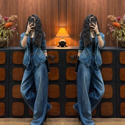 时尚女装牛仔两件套外套阔腿长裤