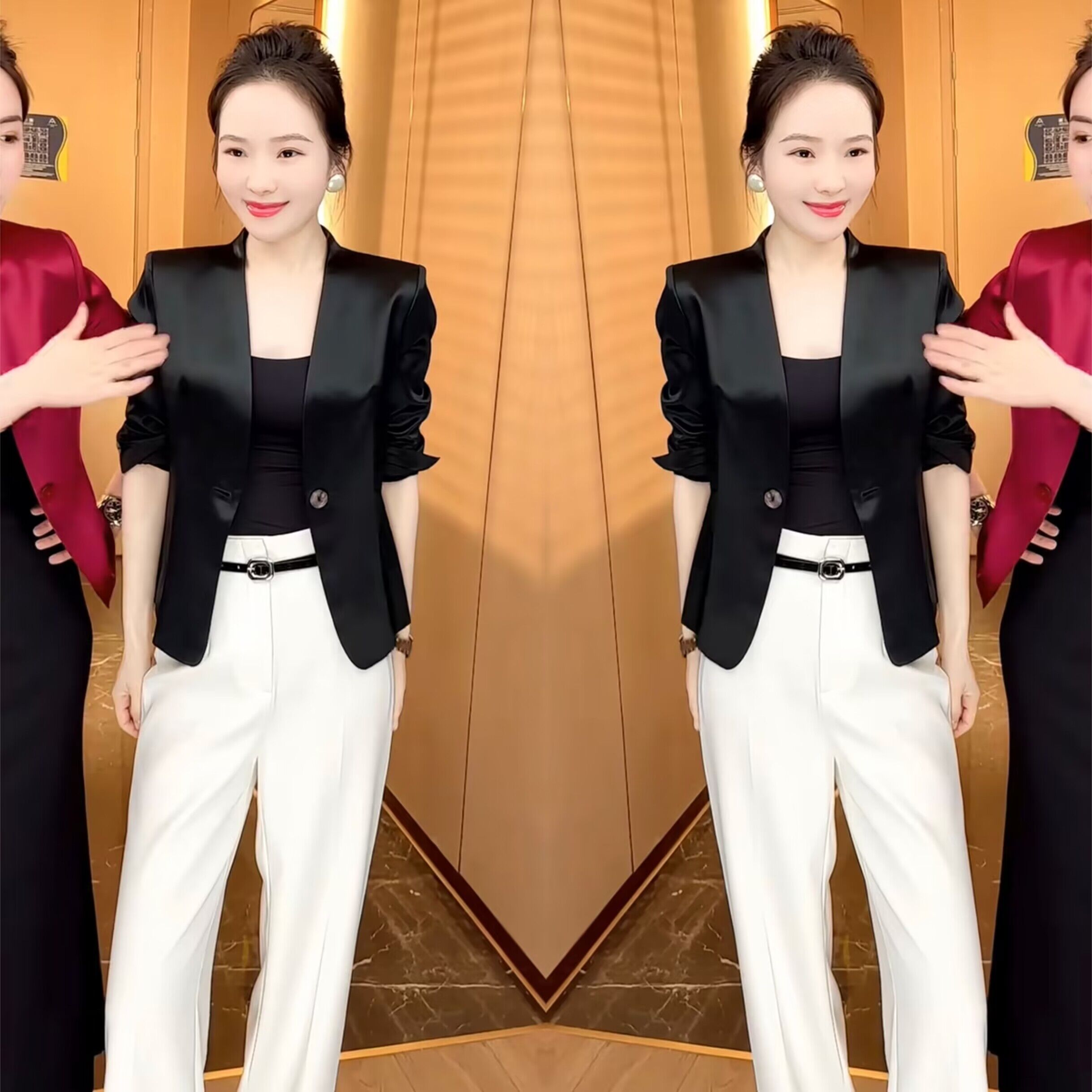 高端洋气网红爆款女装2024年夏季新款时尚气质纯色外套高腰直筒裤
