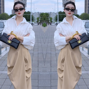 欧洲站网红爆款2024年早秋时尚修身气质百搭女士套装上衣搭配裙子