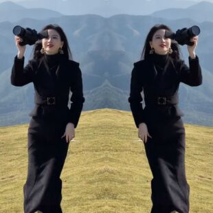 毛呢黑色简约女士套装 新款 裙翻领外套裙子 时髦冬季 轻奢高级感女装