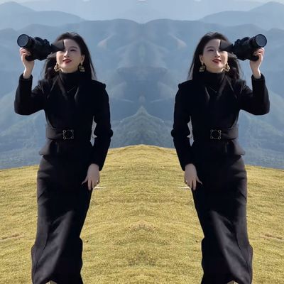 黑色简约女士套装裙翻领外套裙子