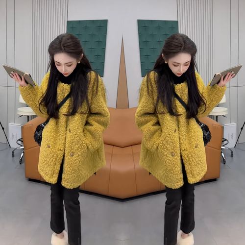 显白宽松女神范韩版羊羔毛外套