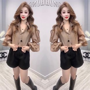 2023年秋冬新款时尚洋气高级感重工钉珠设计感百搭显瘦长袖衬衫女