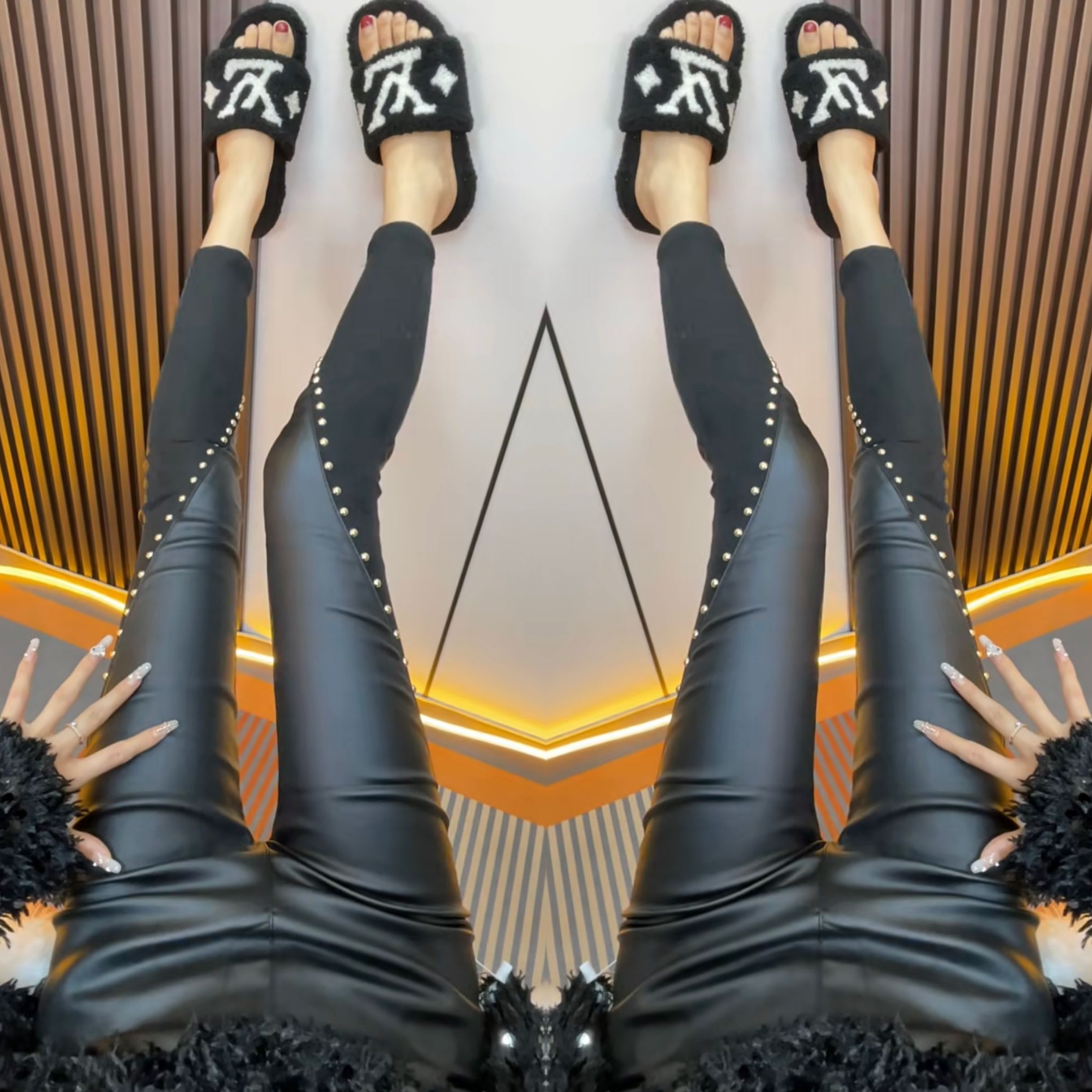 拼接款小脚裤女