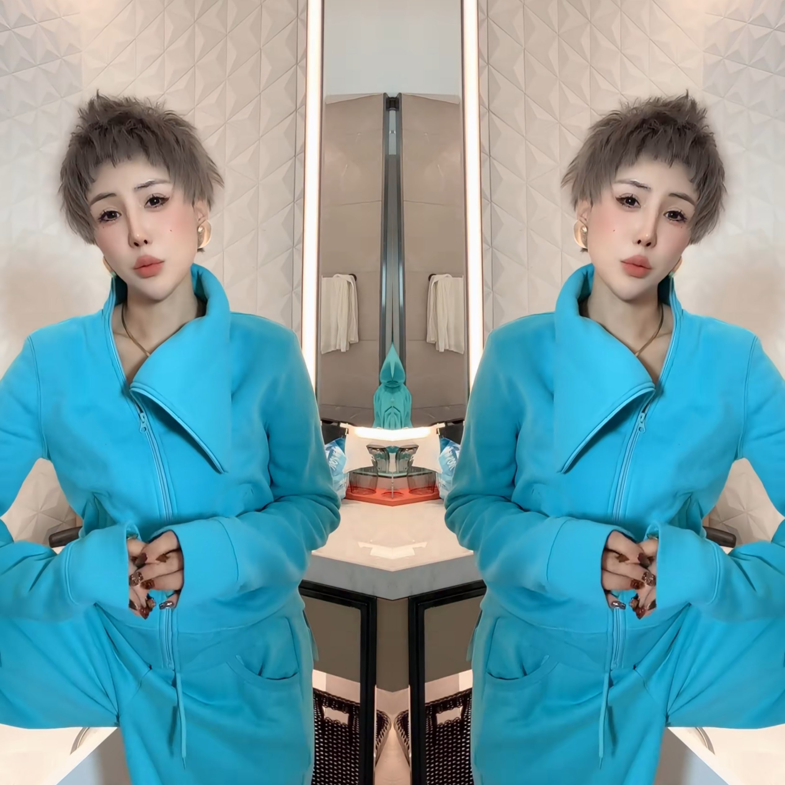 轻奢设计感长袖拉链外套搭配裤子