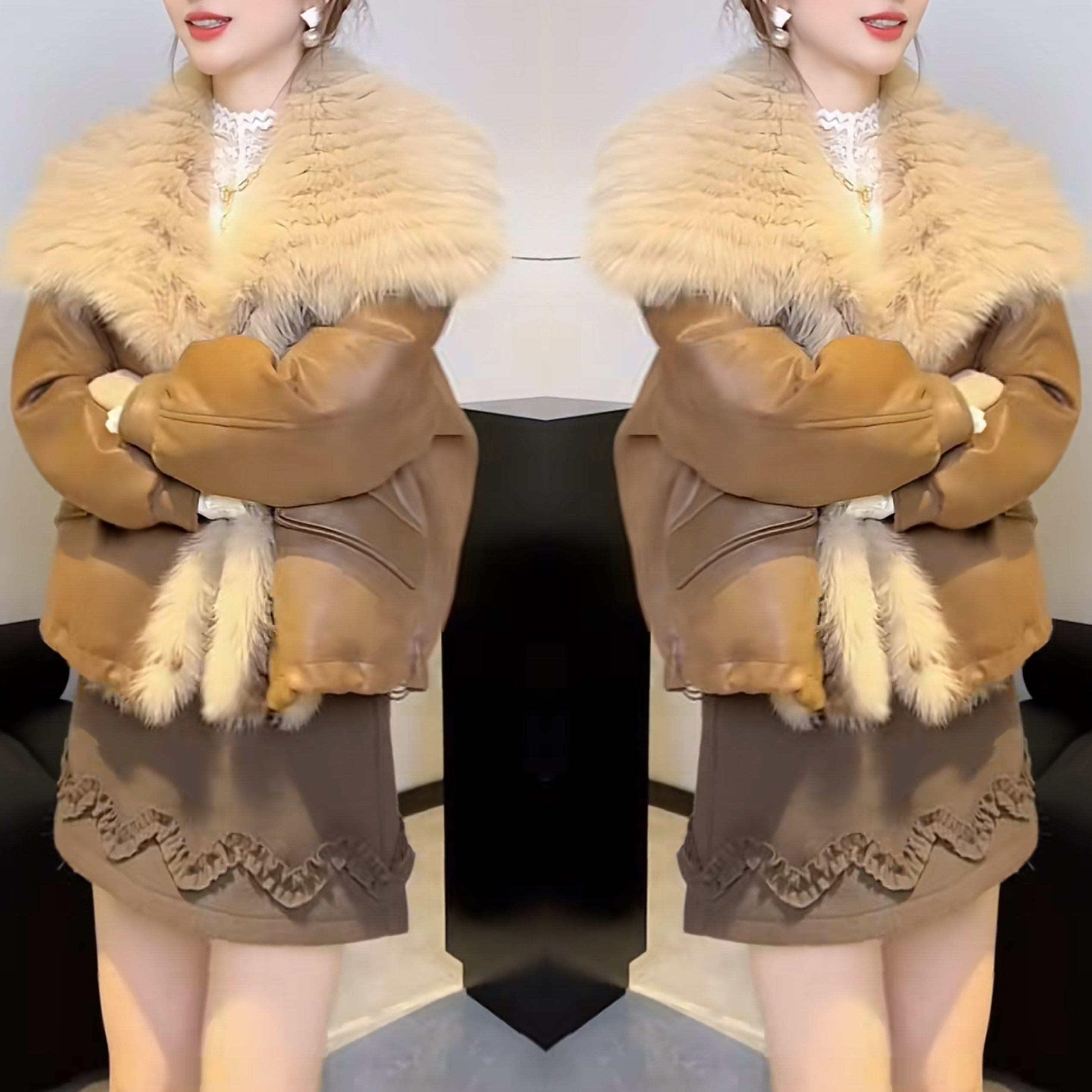 网红爆款洋气女神范减龄气质毛毛拼接宽松遮肉皮毛一体款外套潮,女装/女士精品,上衣,淘宝优惠券,粉丝福利购,淘宝优惠卷