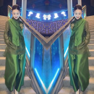 网红爆款时尚减龄气质女绿色洋气复古秋季韵味宽松高端大气三件套