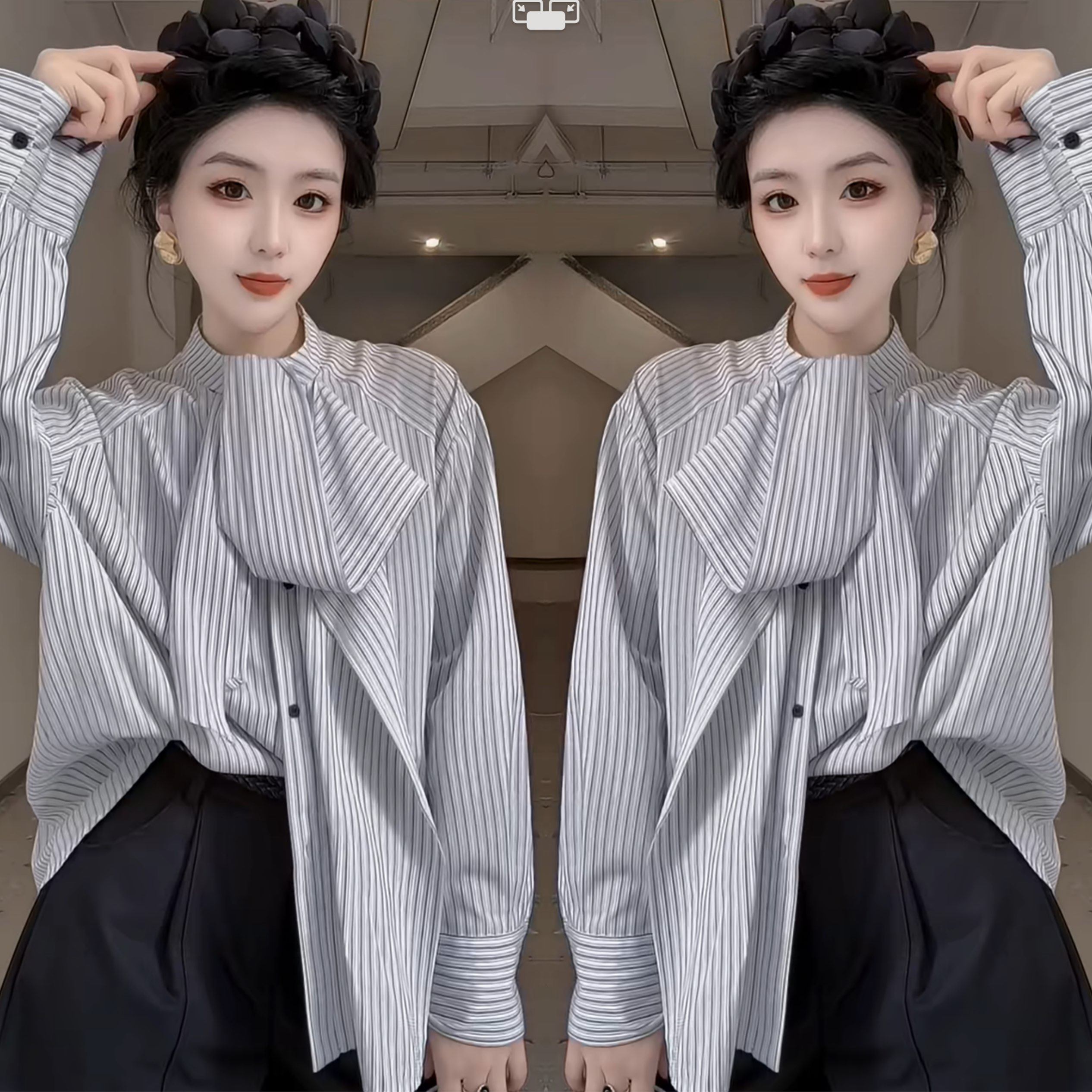 法式别致气质时髦早春新款洋气设计感条纹宽松长袖百搭遮肉打底,女装/女士精品,上衣,淘宝优惠券,粉丝福利购,淘宝优惠卷