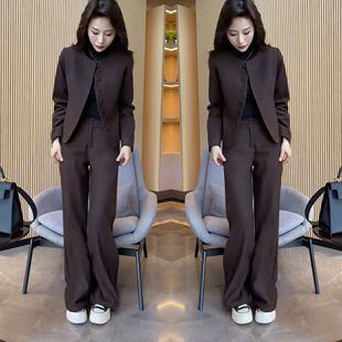 直筒裤 时髦纯色洋气加棉西服两件套短外套 炸街爆款 简约休闲冬季