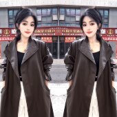 法式 网红爆款 时尚 新款 轻奢高级感纯色减龄显瘦皮衣风衣外套潮 秋季