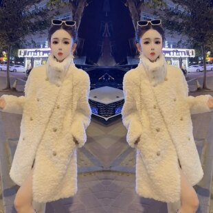 韩系高级感温柔风减龄洋气秋冬新款羊羔毛百搭中长款显瘦女士外套