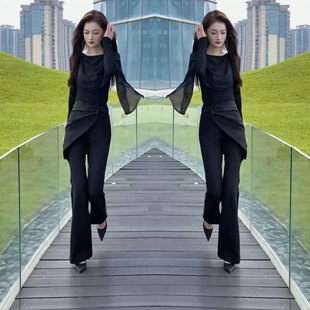 轻奢韩版女神范高级感减龄时髦小众设计感网纱两件套上衣搭配裤子