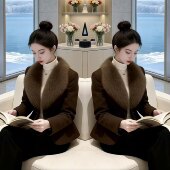 韩系女神范洋气减龄小香风收腰气质短款 毛毛领拼接设计百搭外套潮