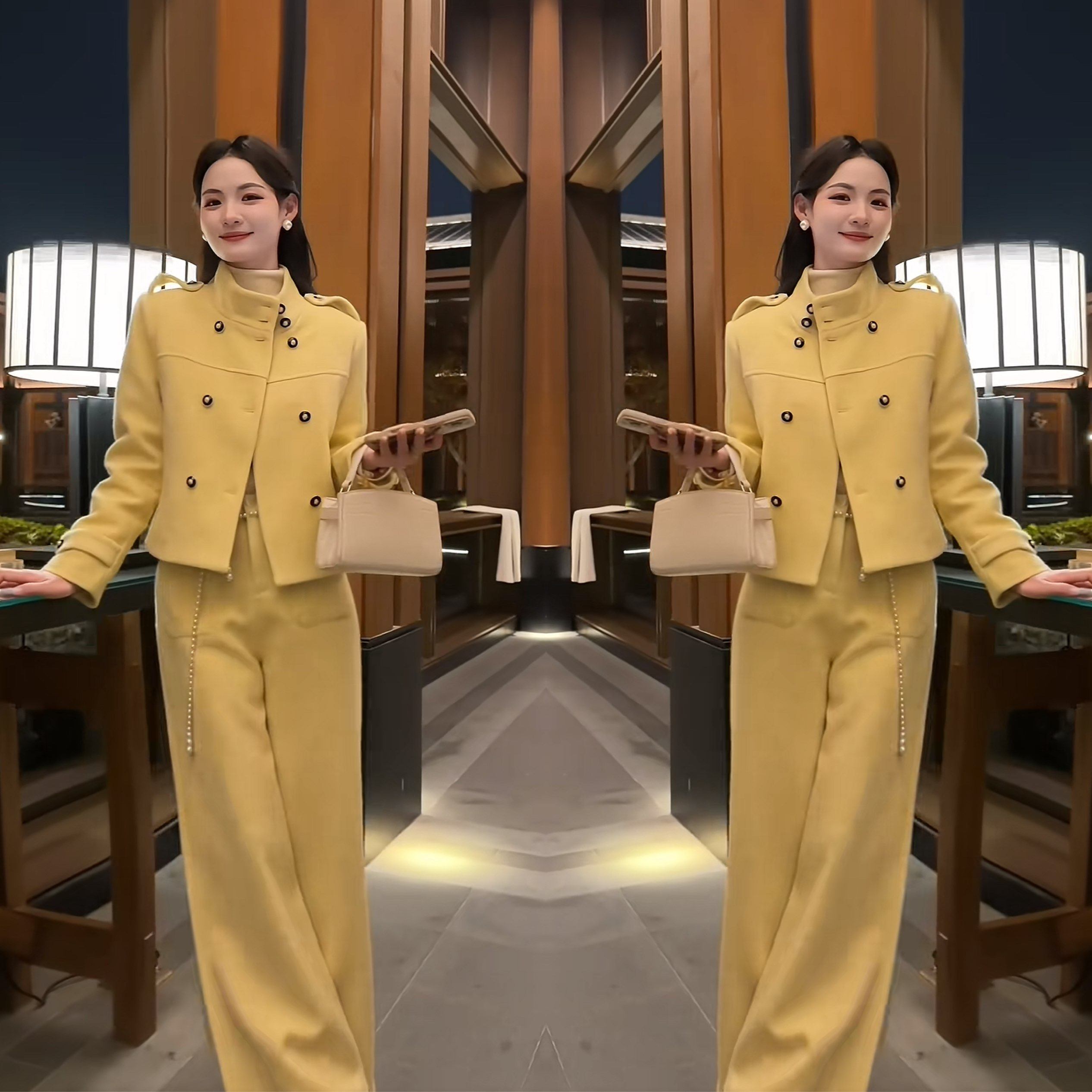 小香风温柔风高级感冬季新款女装穿搭立领短款外套搭配高腰阔腿裤,女装/女士精品,上衣,淘宝优惠券,粉丝福利购,淘宝优惠卷