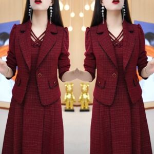 轻奢风爆款套装裙2023年秋季新款高端洋气时尚显瘦西服外套连衣裙
