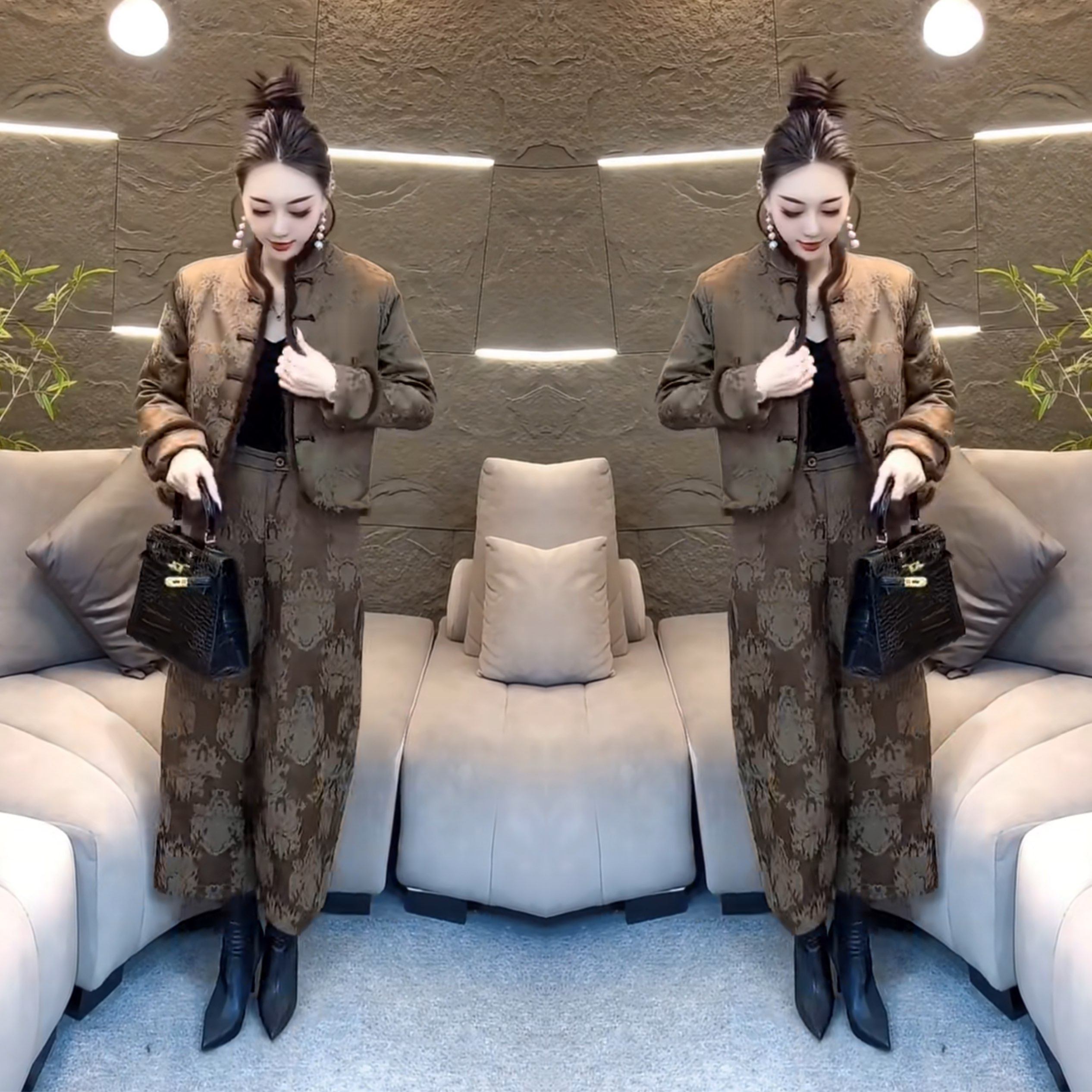 网红爆款复古国风洋气优雅盘扣提花遮肉新中式外套搭配高腰阔腿裤,女装/女士精品,上衣,淘宝优惠券,粉丝福利购,淘宝优惠卷