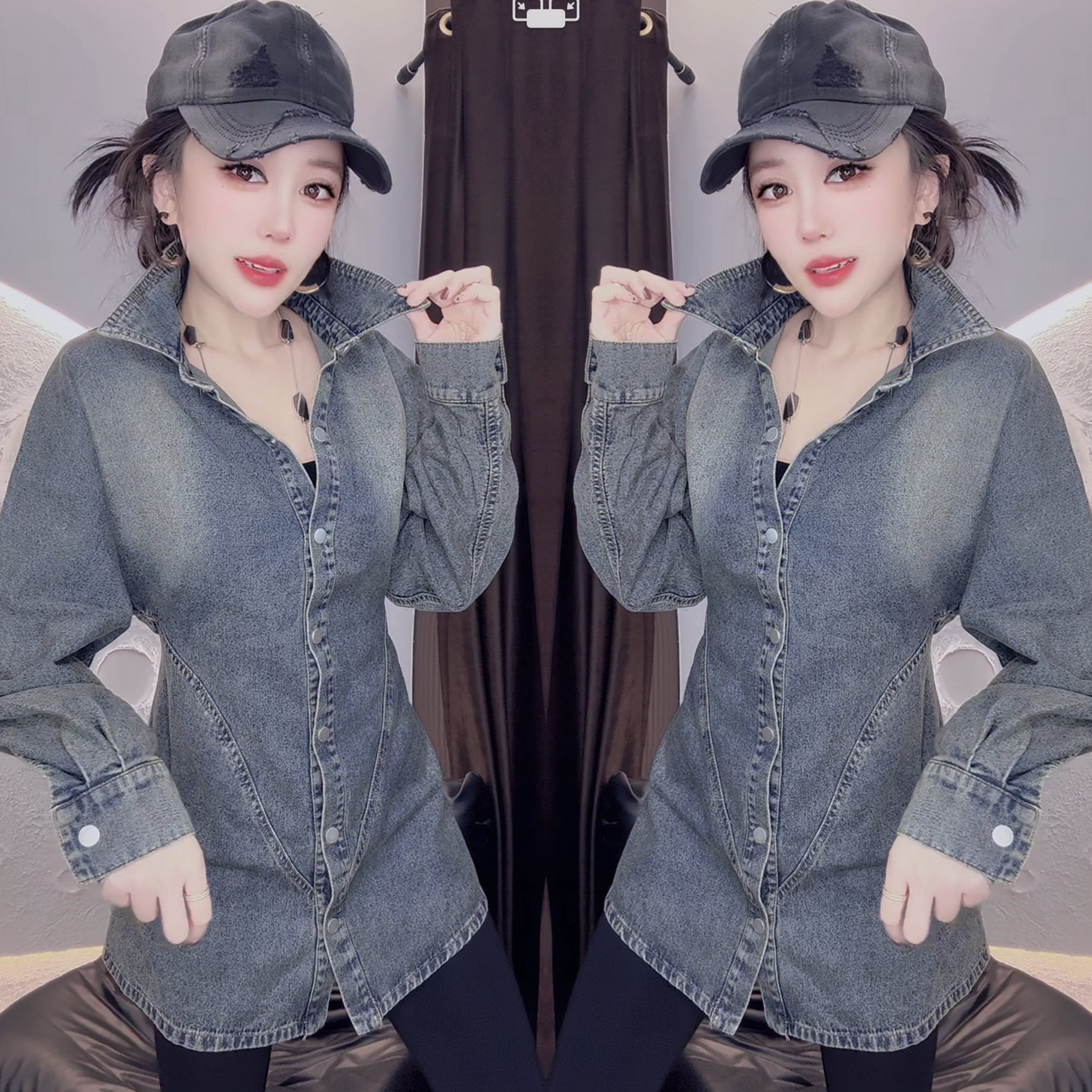 韩版女神范高级感洋气减龄时髦牛仔收腰气质中长款遮肉百搭衬衫潮,女装/女士精品,上衣,淘宝优惠券,粉丝福利购,淘宝优惠卷