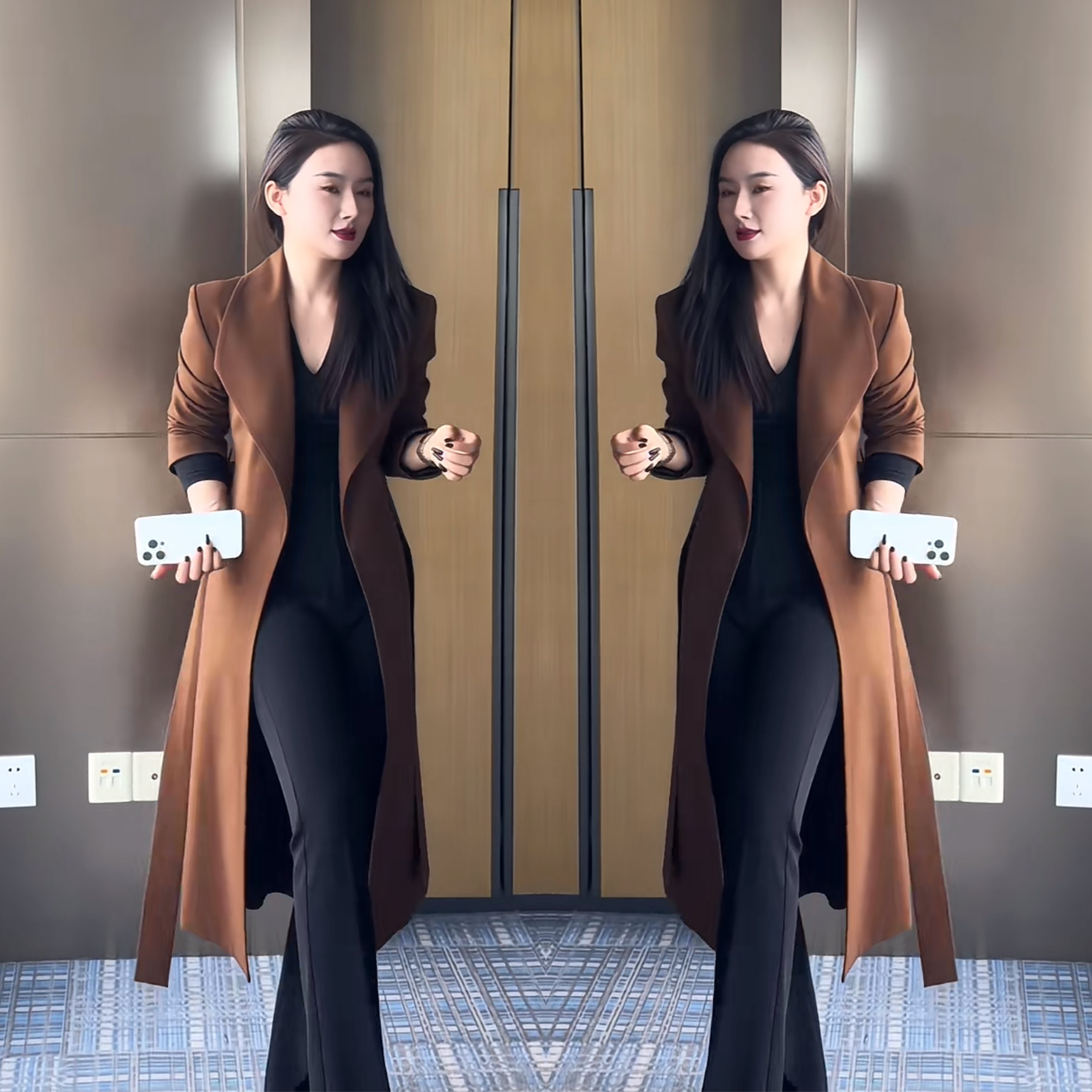 翻领减龄遮肉御姐范纯色风衣外套