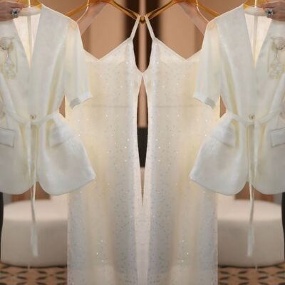 减龄吊带亮片连衣裙搭外套两件套