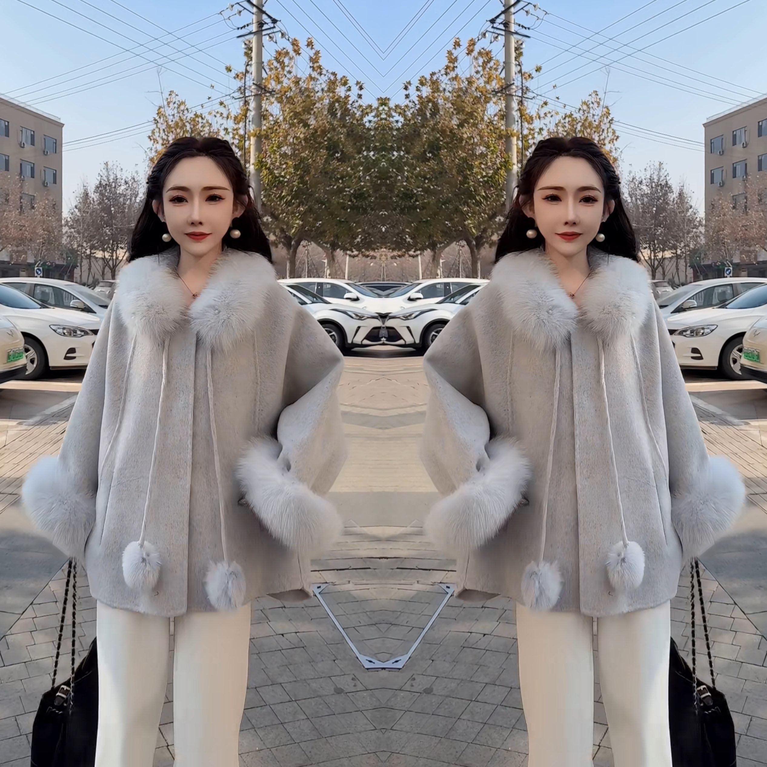 网红爆款韩版高级感气质宽松减龄毛呢百搭毛毛袖拼接斗篷大衣外套,女装/女士精品,上衣,淘宝优惠券,粉丝福利购,淘宝优惠卷