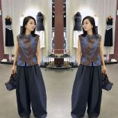 时尚 新款 复古减龄洋气印花无袖 打底衫 子 欧洲站网红爆款 搭配裤 秋季