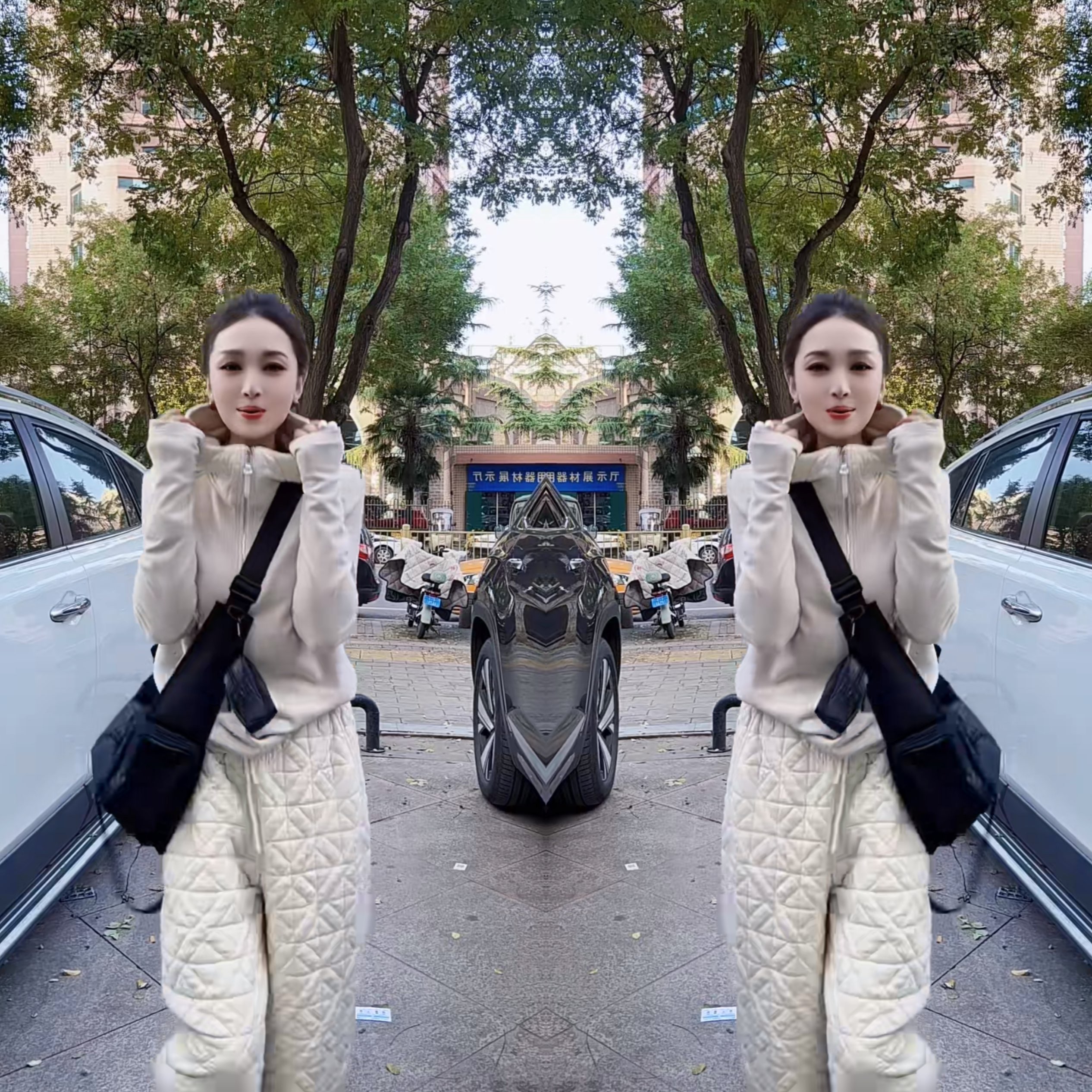 洋气韩版简约连帽修身外套搭裤子