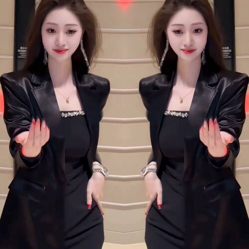 高端女装吊带连衣裙搭配西服外套