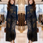 新中式 子穿搭 复古优雅精致时髦洋气印花设计贵气两件套马甲搭配裤