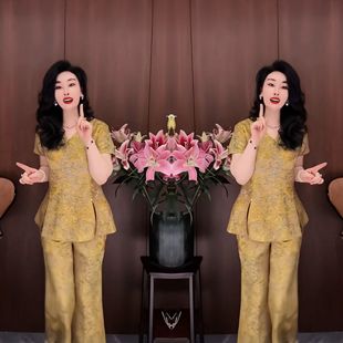 夏季 优雅精致时尚 轻熟风网红爆款 新款 子潮 气质提花修身 上衣搭配裤