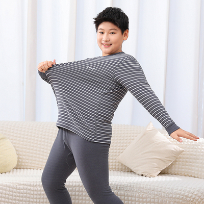 胖男大童中学生德绒磨毛保暖内衣套装青少年男秋衣秋裤加大码加肥