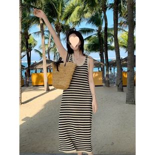 南极人带胸垫纯棉吊带背心睡裙女夏季 条纹显瘦可外穿 无袖 韩版