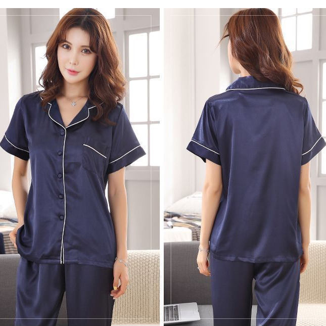 女夏外穿冰丝春夏短袖丝绸大码真丝家居服秋睡衣女睡衣套