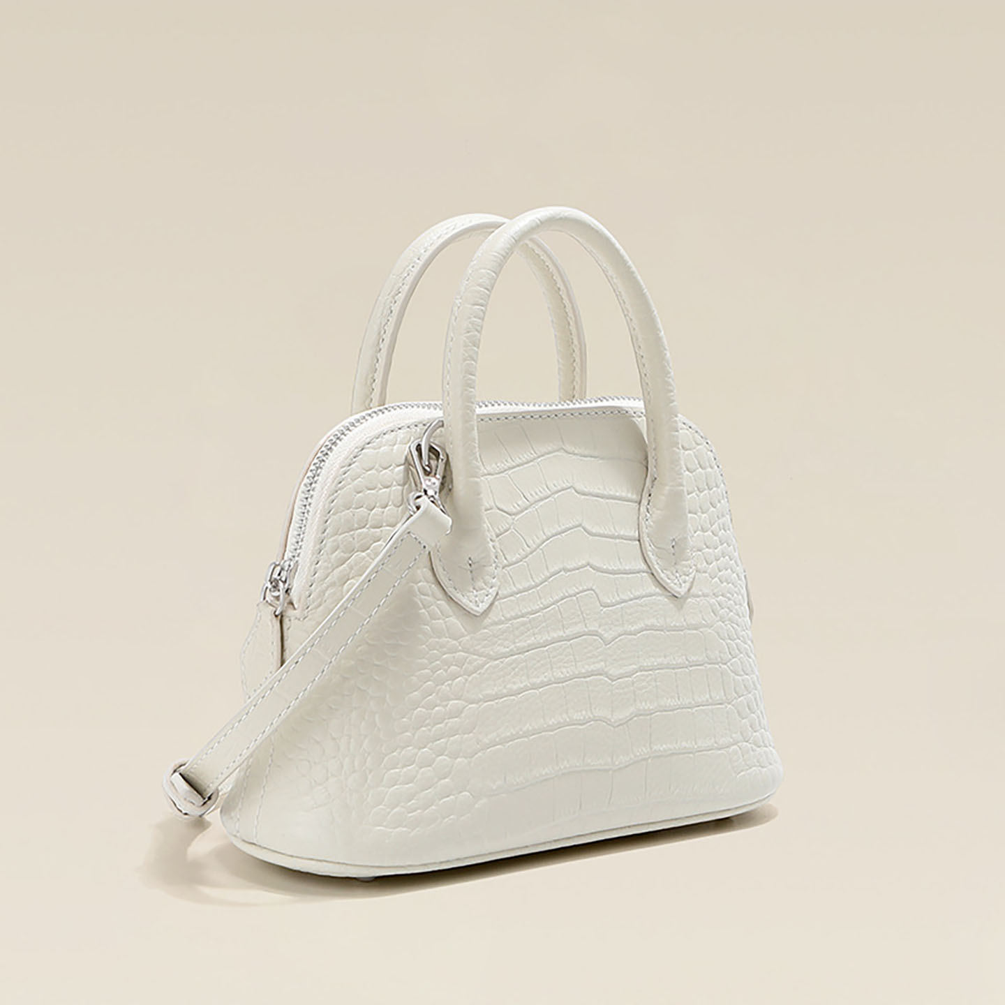 轻奢真皮女包鳄鱼纹贝壳头