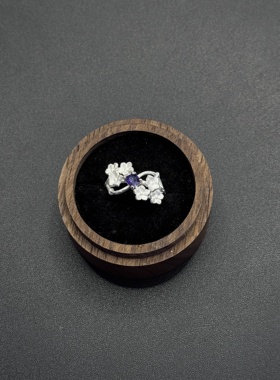 Vintage古著浪漫氛围感银白哑光磨砂花朵蝴蝶戒指女百搭P120359