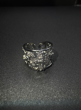 Vintage古著设计感小众复古银色十字架 戒指